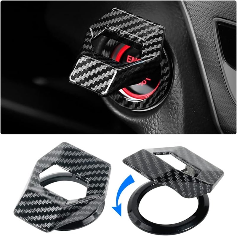 VARGTR Universal Engine Start/Stop Button Cover,Aluminum Alloy Car Power Control Trim,Push to Start Button Cover Key Protective Cover for Civic CRV XRV Challenger Charger CHR (Carbon Fiber) - Image 1